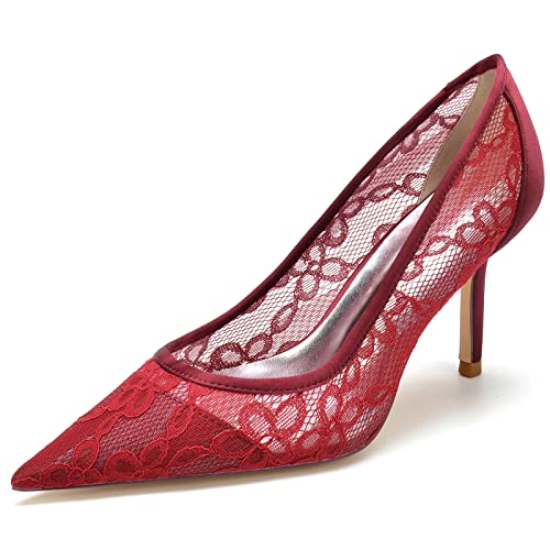 KUHAOFEU Damen Brautschuhe Geschlossene Zehen Stöckelabsatz Pumps Spitze Satin Schlüpfen Auf Hochzeitsschuhe,Burgundy,40 EU KUHAOFEU Damen Brautschuhe Geschlossene Zehen Stöckelabsatz Pumps Spitze Satin Schlüpfen Auf Hochzeitsschuhe,Burgundy,40 EU von KUHAOFEU