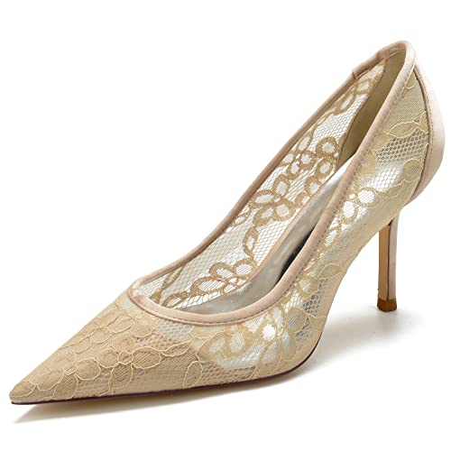 KUHAOFEU Damen Brautschuhe Geschlossene Zehen Stöckelabsatz Pumps Spitze Satin Schlüpfen Auf Hochzeitsschuhe,Champagne,41 EU KUHAOFEU Damen Brautschuhe Geschlossene Zehen Stöckelabsatz Pumps Spitze Satin Schlüpfen Auf Hochzeitsschuhe,Champagne,41 EU von KUHAOFEU