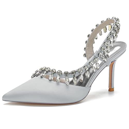 KUHAOFEU Damen High Heels, Strass Spitze Zehen Brautschuhe Slingback Stiletto Absatz Brautkleider Sandalen,Silber,41 EU KUHAOFEU Damen High Heels, Strass Spitze Zehen Brautschuhe Slingback Stiletto Absatz Brautkleider Sandalen,Silber,41 EU von KUHAOFEU