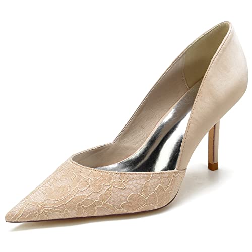 KUHAOFEU Damen High Heels Sexy Spitze Zehen Pumps Hochzeit Abend Party Stöckel Schuhe für Braut,Champagne,40 EU von KUHAOFEU