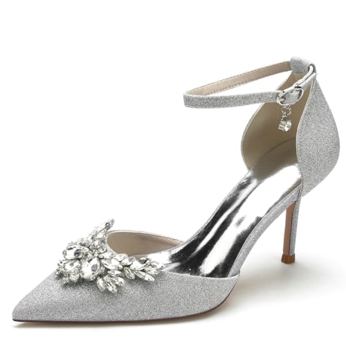 KUHAOFEU Damen Hochzeit Abend Party Schuhe Frauen Spitzen Stiletto High Heel Pumps Elegante Formale Brautschuhe,Silber,40 EU KUHAOFEU Damen Hochzeit Abend Party Schuhe Frauen Spitzen Stiletto High Heel Pumps Elegante Formale Brautschuhe,Silber,40 EU von KUHAOFEU