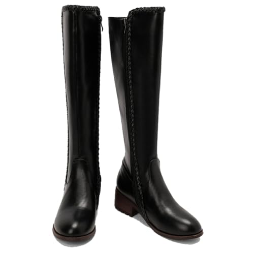 KUHAOFEU Damen Kniehohe Stiefel Flache Reitstiefel Hohe Stiefel Mit Reißverschluss Für Frauen,Schwarz,41 EU von KUHAOFEU
