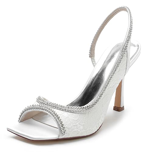 KUHAOFEU Damen Quadratische Offene Zehen Slip on Absatz Sandalen Rückenfreie Pumps Stöckelabsatz Kleid Party Sommerschuhe,Weiß,41 EU von KUHAOFEU