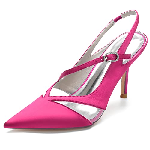 KUHAOFEU Damen-Sandalen mit Absatz, Knöchelriemen hohe Absätze, geschlossene Zehe Slingback Party Büro Kleid Schuhe,Fuchsia,43 EU von KUHAOFEU