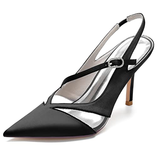 KUHAOFEU Damen-Sandalen mit Absatz, Knöchelriemen hohe Absätze, geschlossene Zehe Slingback Party Büro Kleid Schuhe,Schwarz,39 EU von KUHAOFEU