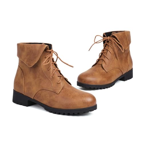 KUHAOFEU Damen Schnürstiefeletten Leicht Kurzschaft Stiefel mit Niedrige Blockabsatz,Braun,39 EU von KUHAOFEU