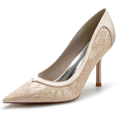 KUHAOFEU Damen Spitz Geschlossene Zehen High Heels Mit Pfennigabsatz Für Hochzeit Party Abschlussball Elegant Slip-On Mit Absatz Brautschuhe,Champagne,39 EU KUHAOFEU Damen Spitz Geschlossene Zehen High Heels Mit Pfennigabsatz Für Hochzeit Party Abschlussball Elegant Slip-On Mit Absatz Brautschuhe,Champagne,39 EU von KUHAOFEU