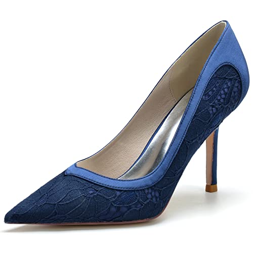 KUHAOFEU Damen Spitz Geschlossene Zehen High Heels Mit Pfennigabsatz Für Hochzeit Party Abschlussball Elegant Slip-On Mit Absatz Brautschuhe,Dark Blue,37 EU KUHAOFEU Damen Spitz Geschlossene Zehen High Heels Mit Pfennigabsatz Für Hochzeit Party Abschlussball Elegant Slip-On Mit Absatz Brautschuhe,Dark Blue,37 EU von KUHAOFEU
