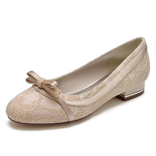 KUHAOFEU Damen Strümpfe Absatz Ballerinas Runde Zehen Weiße Bogen Hochzeit Flache Schuhe,Champagne,40 EU KUHAOFEU Damen Strümpfe Absatz Ballerinas Runde Zehen Weiße Bogen Hochzeit Flache Schuhe,Champagne,40 EU von KUHAOFEU