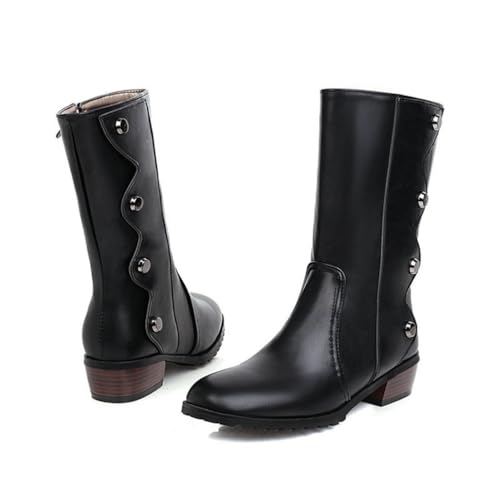 KUHAOFEU Frauen Kampf Motorradstiefel Reißverschluss Flache Stiefel Mitte-Wade Winter Warme Wanderstiefel,Schwarz,35 EU KUHAOFEU Frauen Kampf Motorradstiefel Reißverschluss Flache Stiefel Mitte-Wade Winter Warme Wanderstiefel,Schwarz,35 EU von KUHAOFEU