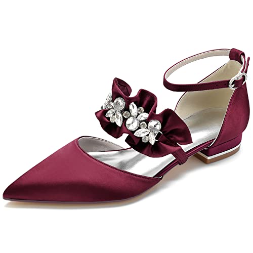 KUHAOFEU Frauen Schwarz Spitz Zehen Hochzeit Flache Schuhe Niedrige Ferse Strass Brautkleid Schuhe Mit Knöchelriemen,Burgundy,36 EU KUHAOFEU Frauen Schwarz Spitz Zehen Hochzeit Flache Schuhe Niedrige Ferse Strass Brautkleid Schuhe Mit Knöchelriemen,Burgundy,36 EU von KUHAOFEU