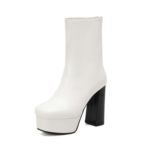 KUHAOFEU Modische Stiefel Für Frauen Hohe Absätze Stiefel Plattform Mit Reißverschluss Und Quadratischer Zehen,Weiß,37 EU KUHAOFEU Modische Stiefel Für Frauen Hohe Absätze Stiefel Plattform Mit Reißverschluss Und Quadratischer Zehen,Weiß,37 EU von KUHAOFEU