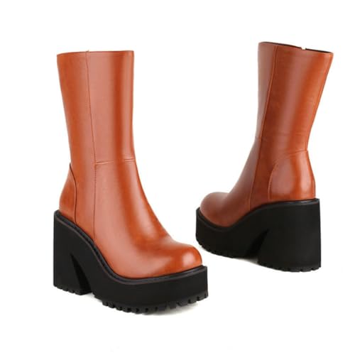 KUHAOFEU Plateau Reißverschluss Stiefel Damen Gothic Stiefeletten Halbhoch Punk Stiefel,Gelb,41 EU von KUHAOFEU