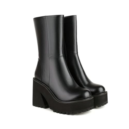 KUHAOFEU Plateau Reißverschluss Stiefel Damen Gothic Stiefeletten Halbhoch Punk Stiefel,Schwarz,35 EU von KUHAOFEU