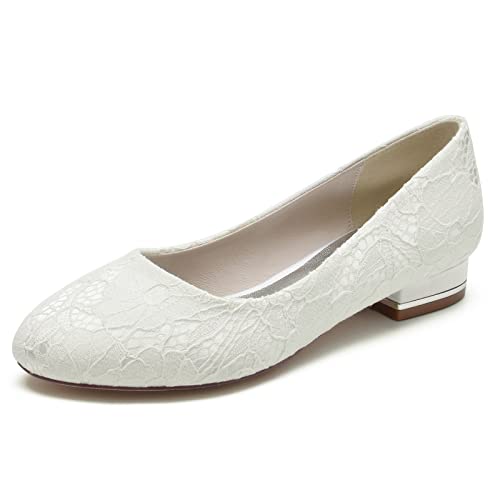 KUHAOFEU Weiße Spitze Brautschuhe Frauen Geschlossene Zehen Strümpfe Absatz Gleiten auf Ballerinas Schuhe,Elfenbein,41 EU KUHAOFEU Weiße Spitze Brautschuhe Frauen Geschlossene Zehen Strümpfe Absatz Gleiten auf Ballerinas Schuhe,Elfenbein,41 EU von KUHAOFEU
