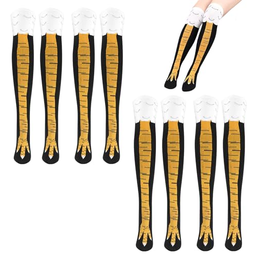 4 Paar Chicken Leg Socks, AmüSant HüHner Socken üBer Das Knie HüHnersocken Funny Socks, Personalisierte Huhn Kostüm Erwachsene Witzige Socken Funny Overknees Strümpfe Hühnerbeine Hühner Strümpfe von KUHAWL