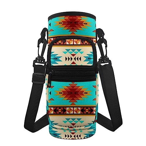 KUIFORTI Aztec Tribal Wasserflasche Hülle Tasche Halter, Hippie Tribal Crossbody Wasserflasche Träger Damen Herren Sport Wasserflasche Schulter Handtasche Große Sling Geldbörse mit verstellbarem von KUIFORTI