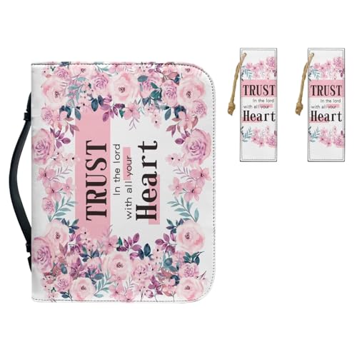 KUIFORTI Bibelhülle für Damen, Blumenmuster, Bibelzubehör, Bibelstudiertasche mit Griff, Reißverschluss, Bibeltasche, Tragetasche, Lesezeichen, 3er-Set, tragbare Bibeltasche, Handtasche, Größe XXL von KUIFORTI