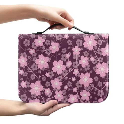 KUIFORTI Bibelhülle mit Blumenmuster, Bibelschutzhülle für Frauen, Buchhülle, rosa Blumen-Bibeltasche und Tragetasche, PU-Leder, Bibelhülle mit Lesezeichen, Lerntasche von KUIFORTI