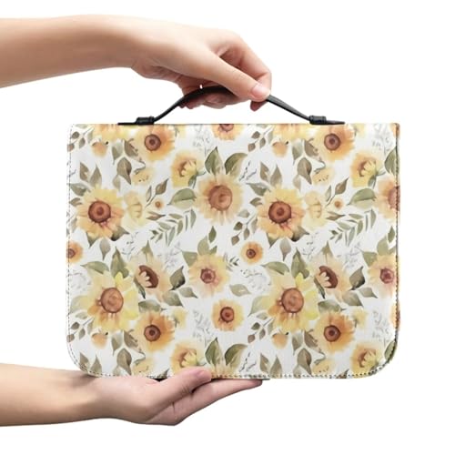 KUIFORTI Bibelhülle mit Sonnenblumenmotiv, Vintage-Stil, für Damen und Mädchen, Geschenk, Sonnenblumen-Bibelhülle mit Lesezeichen, tragbare Kirchentasche für Bibelstudium, Outdoor, Pendler von KUIFORTI