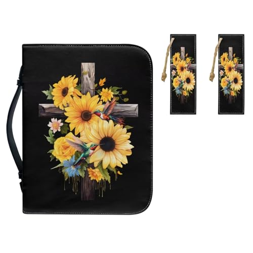 KUIFORTI Bibelhüllen mit Sonnenblumenkreuz, für Damen, Bibelstudiertasche und Lesezeichen, 3er-Pack, Bibeltragetaschen mit Griffen, Taschen, christliches Bibelzubehör, Geschenke, Größe M von KUIFORTI