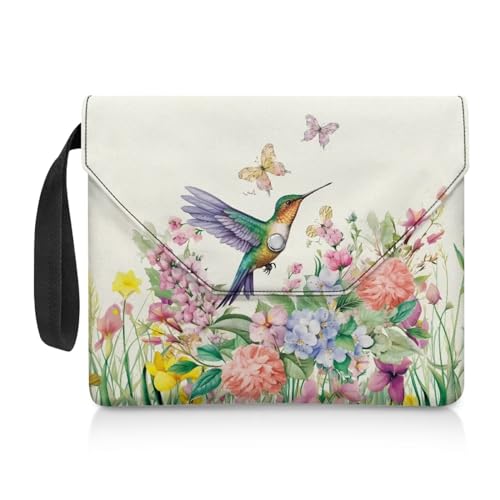 KUIFORTI Buchhülle mit Blumenvögeln für Taschenbuch, Kinder, Schulanfang, waschbar, Stoff, Buchtasche, Buchbox, Buchliebhaber, Geschenke von KUIFORTI