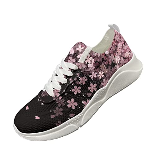 KUIFORTI Damen Walkingschuhe mit Kirschblüten Bedruckt Mode Freizeitschuhe Damen Mädchen Rosa Laufschuhe Tennis Athletic Walking Gym Sportschuhe, Größe 37 EU von KUIFORTI