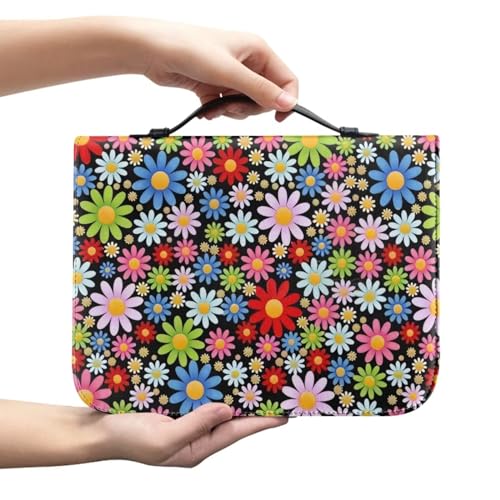 KUIFORTI Hippie Daisy Bibeltasche für Damen und Mädchen, Geschenk, Blumen-Bibelhülle, Büchertasche, Bibelzubehör, tragbare Bibeltasche mit Reißverschlusstasche von KUIFORTI