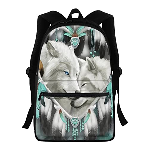 KUIFORTI Kinder-Schulrucksack, 3D-Tier-Rucksack für Jungen und Mädchen, leicht, für Reisen, lässiger Tagesrucksack, Traumfänger Wolf, Einheitsgröße von KUIFORTI