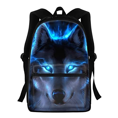 KUIFORTI Kinder Schulrucksack, 3D-Tier-Rucksack für Jungen und Mädchen, leicht, für Reisen und Freizeit, Neon Wolf Blau, Einheitsgröße von KUIFORTI