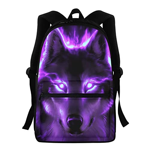 KUIFORTI Kinder Schulrucksack, 3D-Tier-Rucksack für Jungen und Mädchen, leicht, für Reisen und Freizeit, Neon Wolf Lila, Einheitsgröße von KUIFORTI