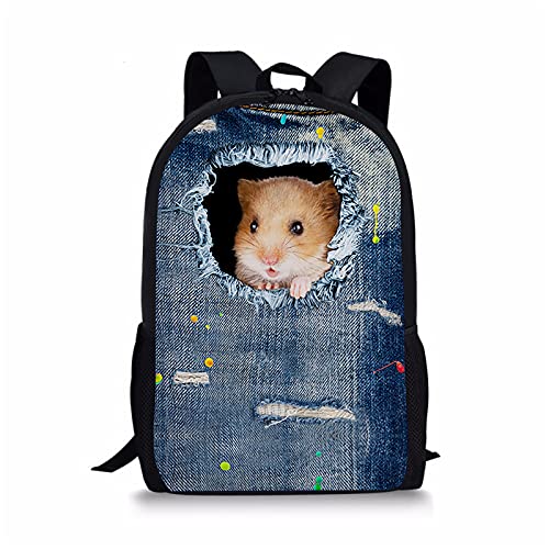 KUIFORTI Kinder Schulrucksack 43,2 cm Büchertaschen Casual Reise Rucksack Jungen Mädchen Große Kapazität Tagesrucksack, Denim Hamster, One Size von KUIFORTI