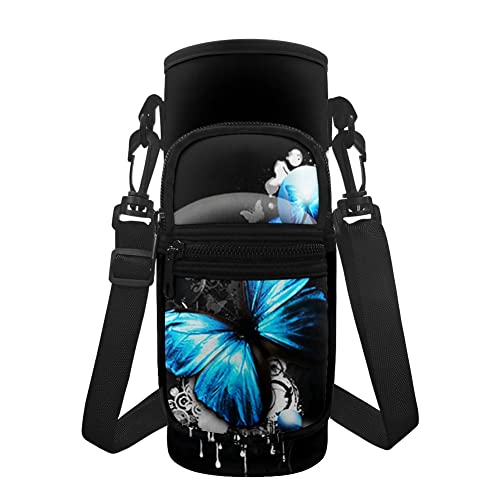 KUIFORTI Kristall-Schmetterlings-Wasserflasche, Tragetasche für Damen und Mädchen, Geldbörse, blauer Schmetterling, Wasserflasche, Abdeckung für Wasserflasche, Schultertasche, Handtasche mit Handytasche von KUIFORTI