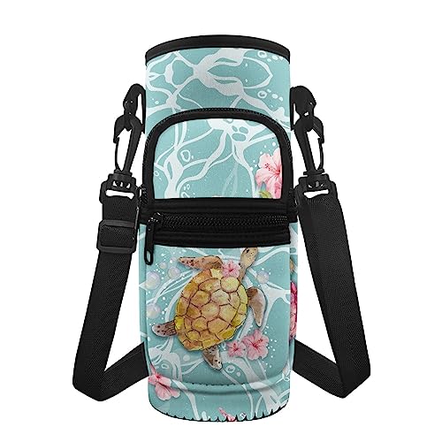 KUIFORTI Niedliche Meeresschildkröte Wasserflaschen-Tasche, Halter, Flaschenabdeckung, Frauen, Herren, Crossbody-Wasserflasche, Tragetasche, Tasche, große Tragetasche, mit verstellbarem Riemen von KUIFORTI