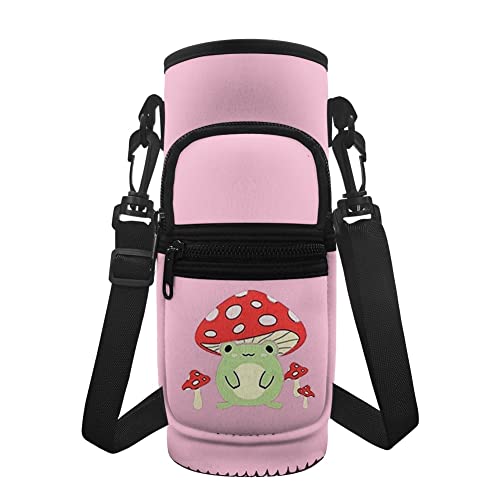 KUIFORTI Niedlicher Frosch-Tragetasche mit Riemen, Frosch, Pilz, Wasserflasche, Tasche, Halter für Frauen und Mädchen, Crossbody-Wasserflasche, Abdeckung für Schule, Reisen, Wandern von KUIFORTI