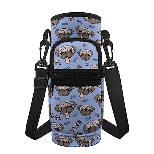 KUIFORTI Niedlicher Mops-Wasserflaschenhalter, Flaschenabdeckung, niedlicher Mops, Crossbody-Wasserflaschenträger, für Kinder und Erwachsene, Sport, Wasserflasche, Schultertasche, große Schultertasche von KUIFORTI