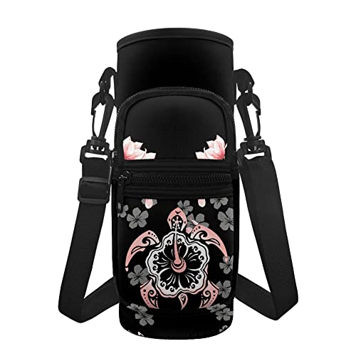 KUIFORTI Sea Turtle Wasserflasche Tragetasche mit Riemen, Meeresschildkröte Blumen Wasserflasche Abdeckung Hülle Frauen Mädchen Sport Wasserflasche Sling Case Halter Sleeve Große Crossbody Geldbörse von KUIFORTI