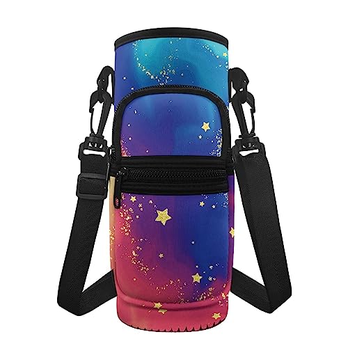 KUIFORTI Sternennacht-Wasserflaschen-Abdeckung, Flaschentasche, Tasche mit Gurt, Galaxy-Nacht, Umhängetasche, Schultertasche, Teenager, Erwachsene, Sport-Wasserflasche, Tragetasche von KUIFORTI