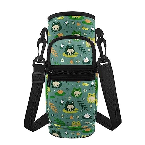 KUIFORTI Süßer Frosch Wasserflaschenhalter mit Riemen, Kinder Erwachsene Sport Wasserflasche Beutel Tasche Flasche Cover Sleeve Portable Crossbody Geldbörse Wasserflasche Träger Wasser Cup Protector von KUIFORTI