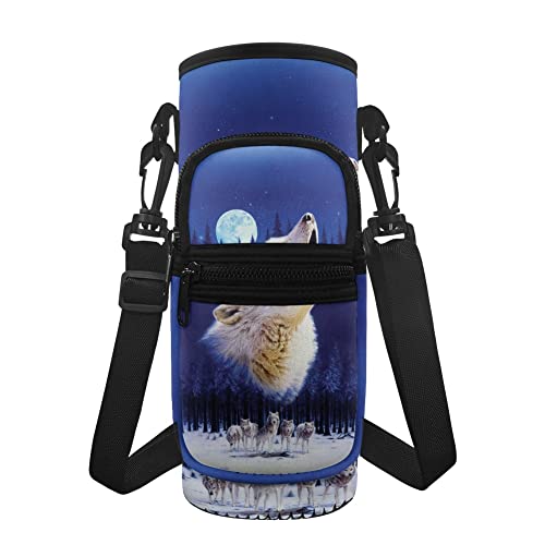 KUIFORTI Tierwolf Wassertragetasche, Flaschentasche, Abdeckungstasche, Galaxy Wolf, Sport, Wasserflasche, Schultertasche, Hülle, Damen und Herren, Neopren, Umhängetasche mit Gurt und Handytasche von KUIFORTI