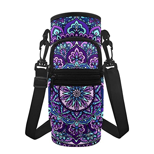 KUIFORTI Vintage Lotus Wasserflasche Tasche, lila Lotus Sport Wasserflasche Schultertasche Handtasche Frauen Mädchen Wasserflasche Abdeckung Ärmel Corssbody Geldbörse mit Gurt und Handytasche von KUIFORTI