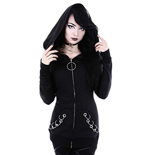 Gothic Jacke für Damen Punk Vintage Mantel Steampunk Kleidung Hoodie Sweatshirt Jacke Y2K Rib Cage Graphics Langarm Sweatshirt Party Herbst Winter Druck Halloween Karneval Kostüm Jacke von KUIH