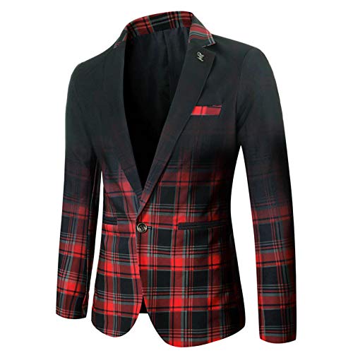 Herren Karierter Anzug Slim Fit Ein Knopf Casual Blazer Klassisch Gestreift Sakko Mantel Übergangsjacke Herren Leicht Herbst und Winter Anzugjacke Regular Fit Sakko Langarm Freizeit Blazer von KUIH