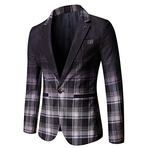 Herren Karierter Anzug Slim Fit Ein Knopf Casual Blazer Klassisch Gestreift Sakko Mantel Übergangsjacke Herren Leicht Herbst und Winter Anzugjacke Regular Fit Sakko Langarm Freizeit Blazer von KUIH