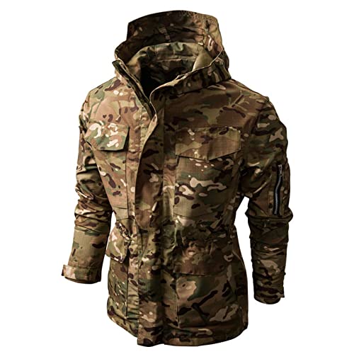 Herren-Winteroberbekleidung Herren-Tarnjacke Parka Mittellange Bikerjacke mit Kapuze Winter Warme Militär-Skijacke mit Kapuze Multi-Pocket-Windbreaker-Arbeitsjacke von KUIH