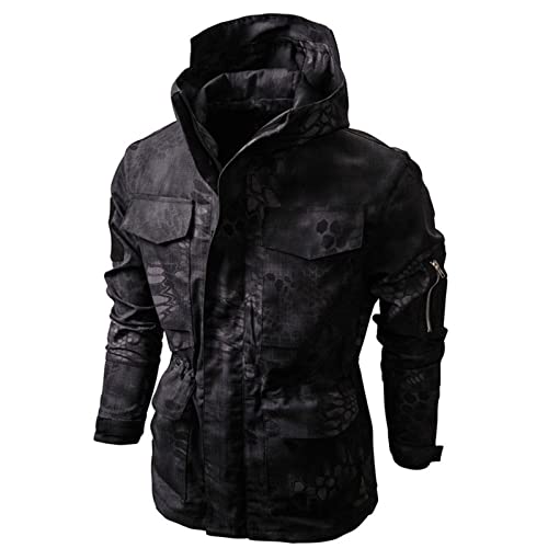 Herren-Winteroberbekleidung Herren-Tarnjacke Parka Mittellange Bikerjacke mit Kapuze Winter Warme Militär-Skijacke mit Kapuze Multi-Pocket-Windbreaker-Arbeitsjacke von KUIH