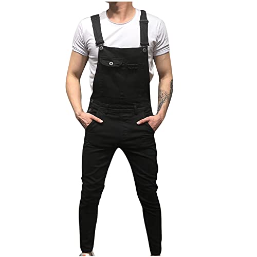 KUIH Mode Herren Jeans, Latzhose Slim Fit Lang Hose Denim Jumpsuit Vintage Overall Workwear Männer Cargohose Jogginghose Trainingshose Freizeithose Loose mit Löcher für Männer von KUIH