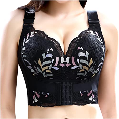 KUIH Spitzen Bralettes für Damen Übergröße Push up BH mit Frontverschluss Hoher Halt Tiefes Dekolleté Bauchfreie Tops Nach Operationen Bequeme Atmungsaktive Unterwäsche Florales Korsett Weste Top von KUIH