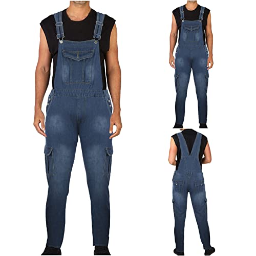 KUIH Mode Herren Jeans, Latzhose Slim Fit Lang Hose Denim Jumpsuit Vintage Overall Workwear Männer Cargohose Jogginghose Trainingshose Freizeithose Loose mit Löcher für Männer von KUIH