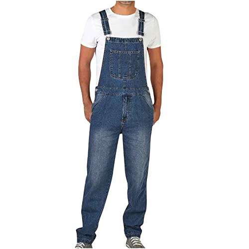 Mode Herren Jeans, Latzhose Slim Fit Lang Hose Denim Jumpsuit Vintage Overall Workwear Männer Cargohose Jogginghose Trainingshose Freizeithose Loose mit Löcher für Männer von KUIH